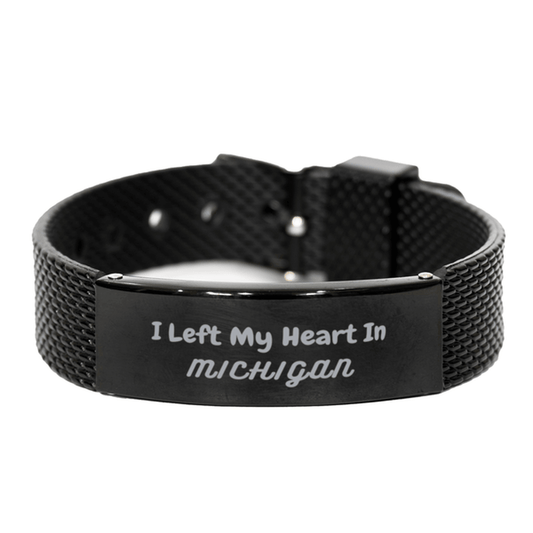 I Left My Heart In Michigan Gifts, Meaningful Michigan State for Friends, Men, Women. Black Shark Mesh Bracelet for Michigan People - Mallard Moon Gift Shop