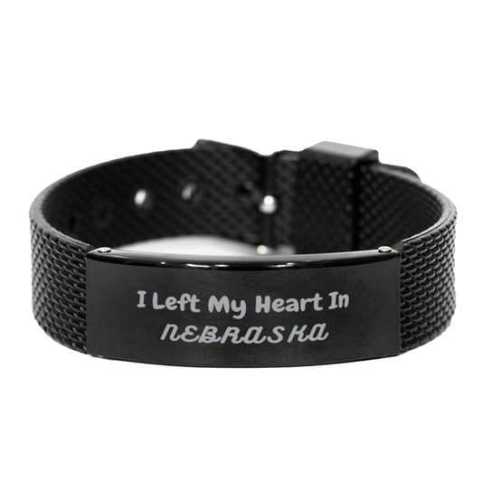 I Left My Heart In Nebraska Gifts, Meaningful Nebraska State for Friends, Men, Women. Black Shark Mesh Bracelet for Nebraska People - Mallard Moon Gift Shop