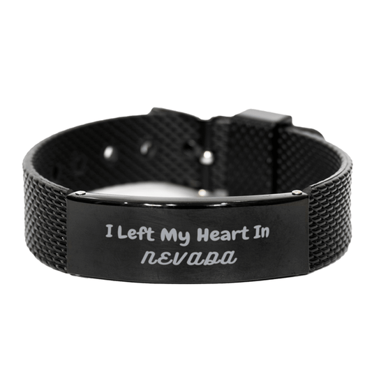 I Left My Heart In Nevada Gifts, Meaningful Nevada State for Friends, Men, Women. Black Shark Mesh Bracelet for Nevada People - Mallard Moon Gift Shop