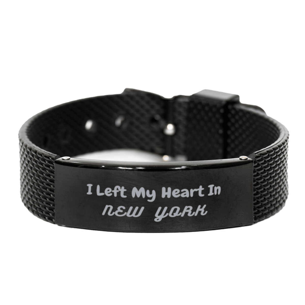 I Left My Heart In New York Gifts, Meaningful New York State for Friends, Men, Women. Black Shark Mesh Bracelet for New York People - Mallard Moon Gift Shop
