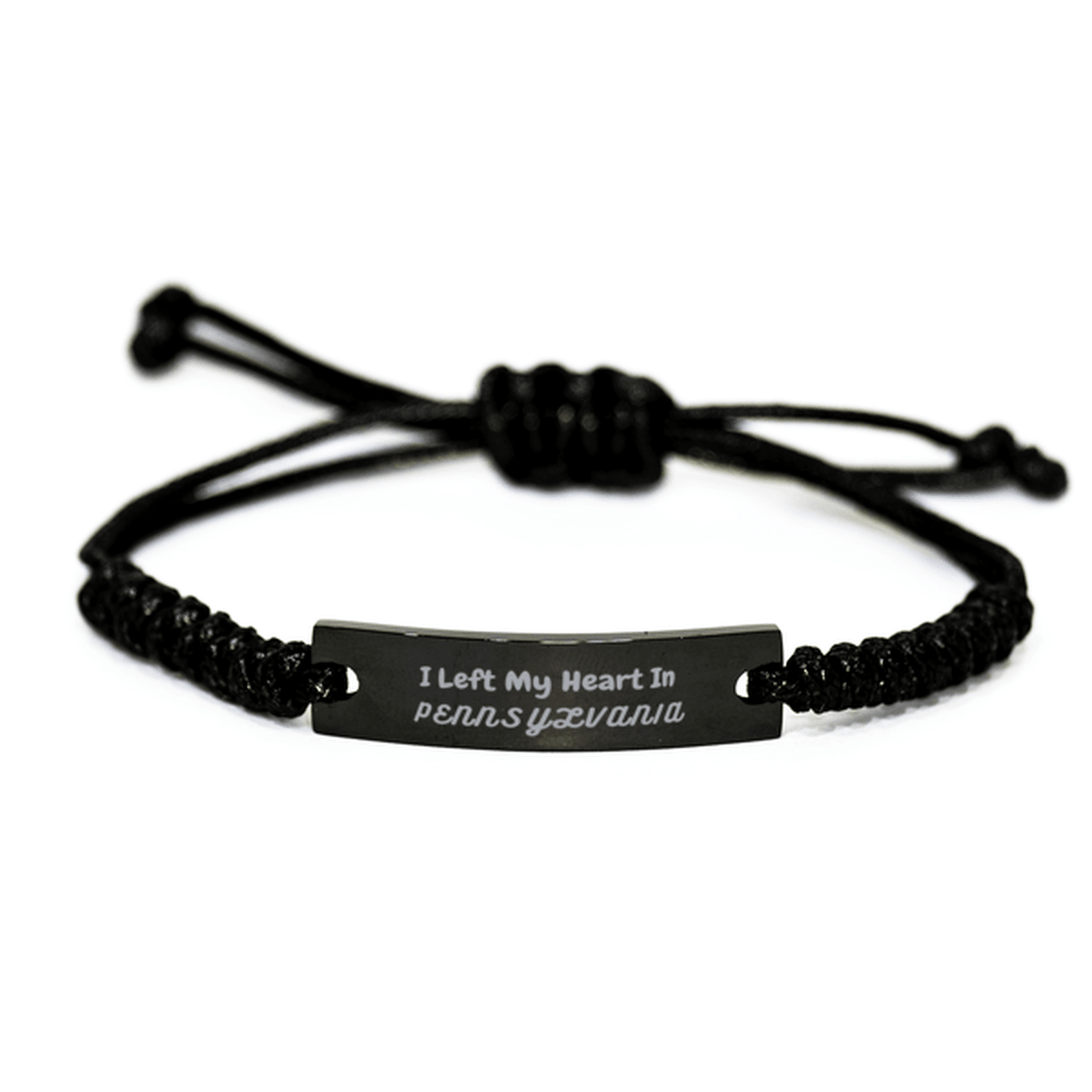 I Left My Heart In Pennsylvania Gifts, Meaningful Pennsylvania State for Friends, Men, Women. Black Rope Bracelet for Pennsylvania People - Mallard Moon Gift Shop