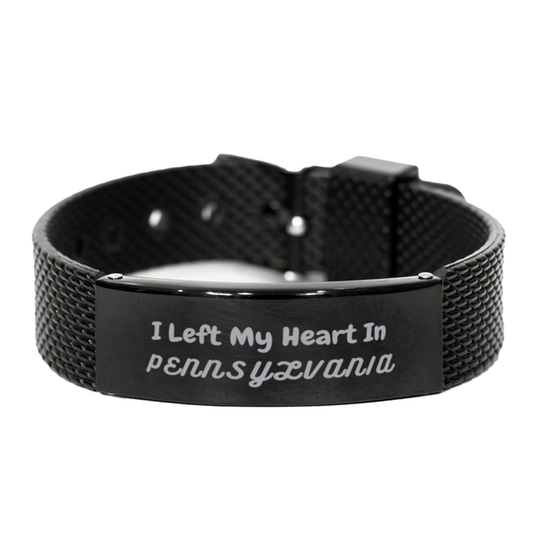 I Left My Heart In Pennsylvania Gifts, Meaningful Pennsylvania State for Friends, Men, Women. Black Shark Mesh Bracelet for Pennsylvania People - Mallard Moon Gift Shop