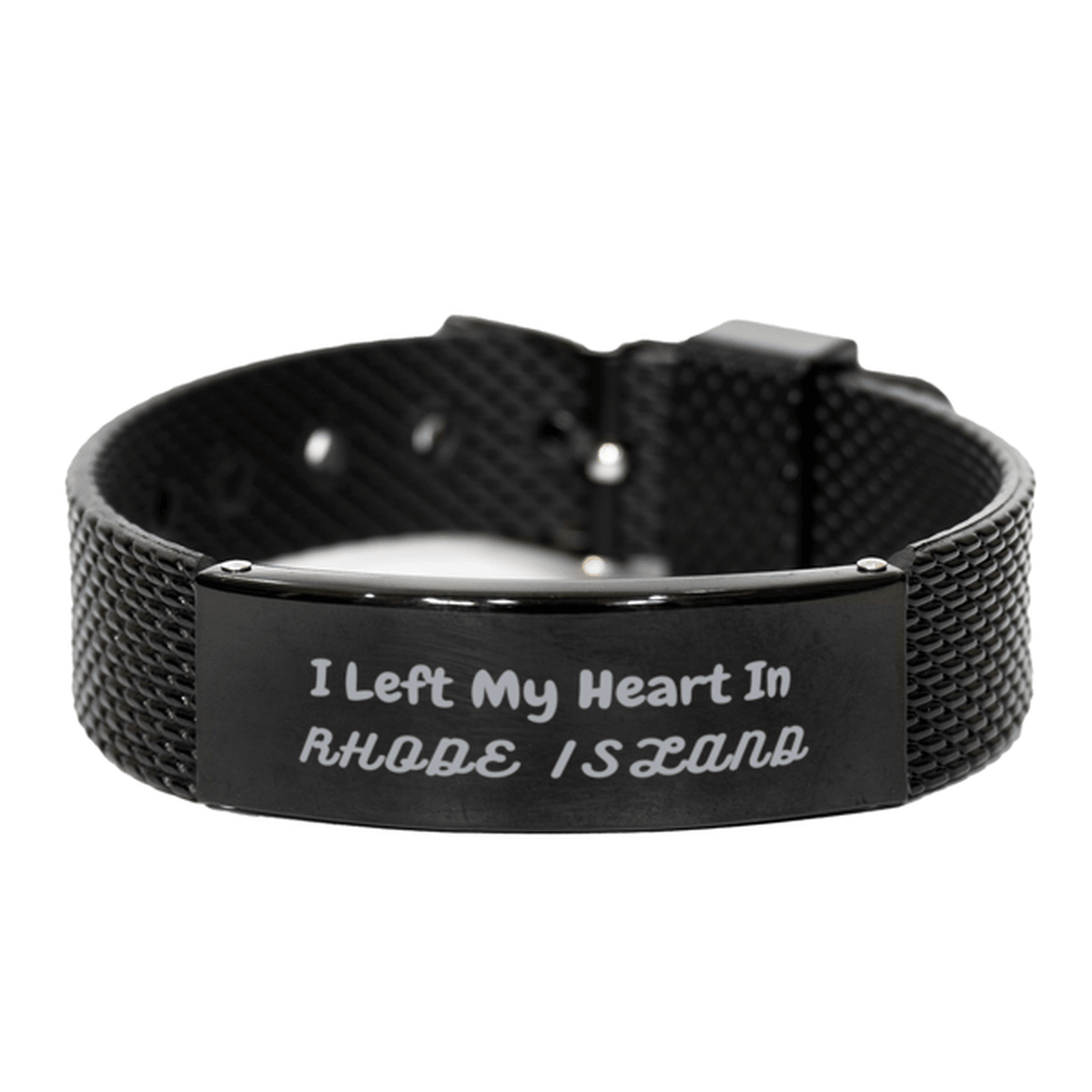 I Left My Heart In Rhode Island Gifts, Meaningful Rhode Island State for Friends, Men, Women. Black Shark Mesh Bracelet for Rhode Island People - Mallard Moon Gift Shop