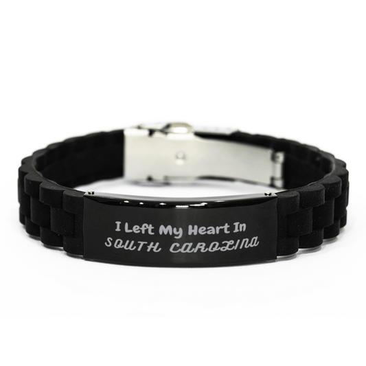 I Left My Heart In South Carolina Gifts, Meaningful South Carolina State for Friends, Men, Women. Black Glidelock Clasp Bracelet for South Carolina People - Mallard Moon Gift Shop