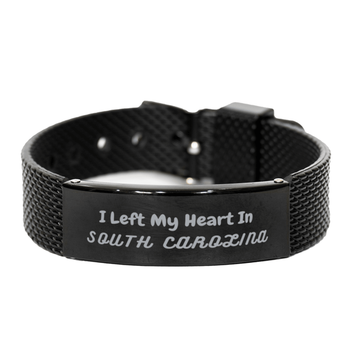 I Left My Heart In South Carolina Gifts, Meaningful South Carolina State for Friends, Men, Women. Black Shark Mesh Bracelet for South Carolina People - Mallard Moon Gift Shop