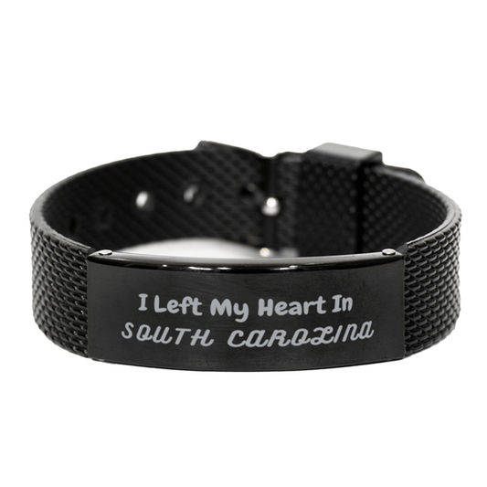 I Left My Heart In South Carolina Gifts, Meaningful South Carolina State for Friends, Men, Women. Black Shark Mesh Bracelet for South Carolina People - Mallard Moon Gift Shop