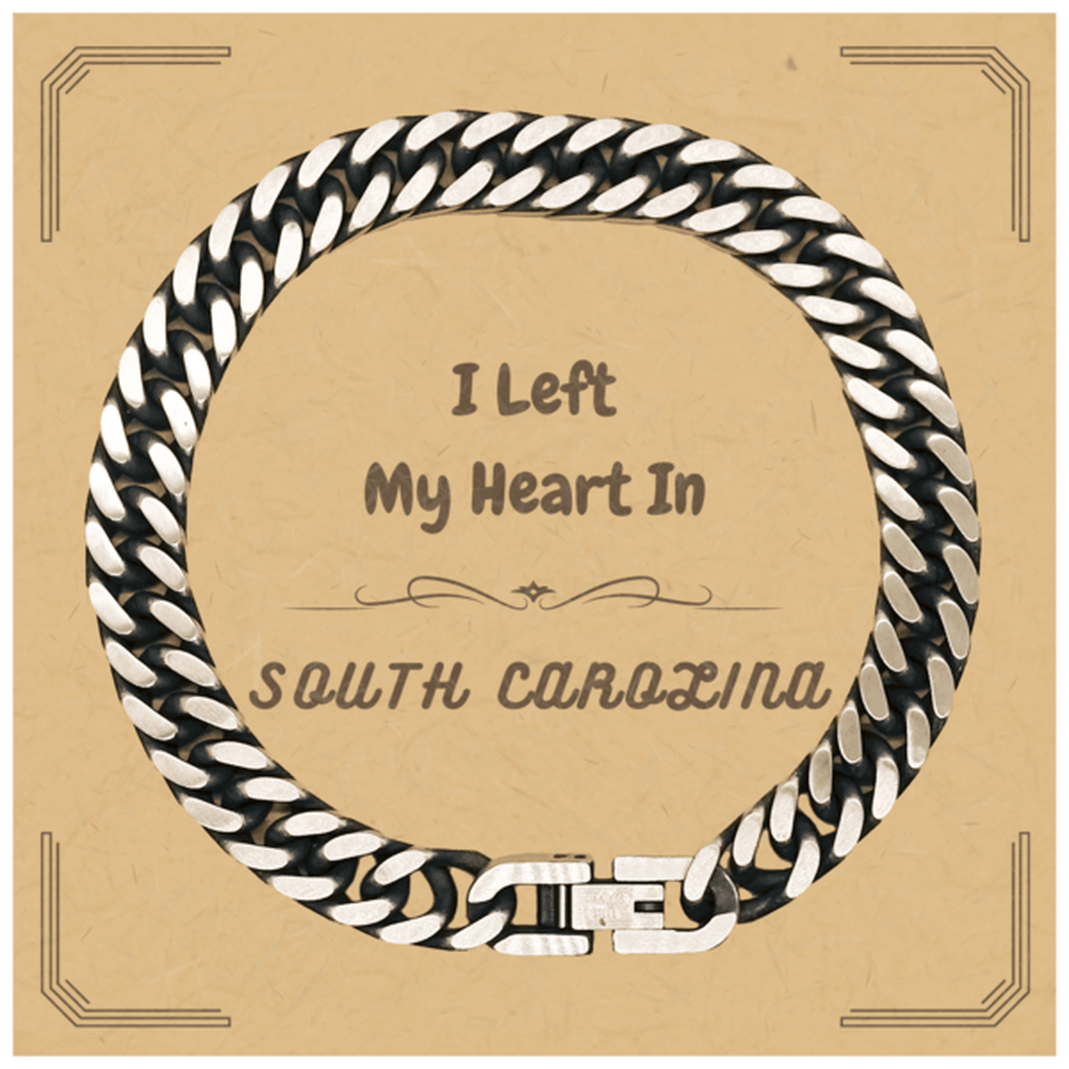 I Left My Heart In South Carolina Gifts, Meaningful South Carolina State for Friends, Men, Women. Cuban Link Chain Bracelet for South Carolina People - Mallard Moon Gift Shop
