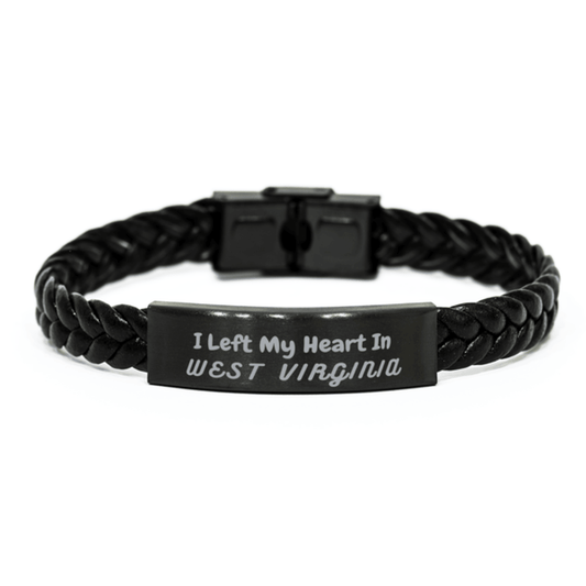 I Left My Heart In West Virginia Gifts, Meaningful West Virginia State for Friends, Men, Women. Braided Leather Bracelet for West Virginia People - Mallard Moon Gift Shop