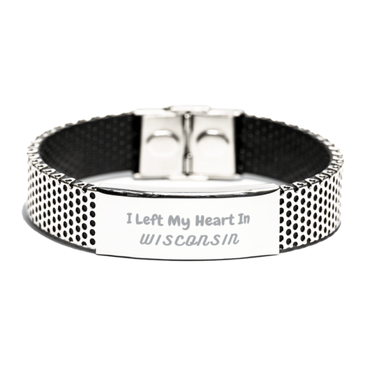 I Left My Heart In Wisconsin Gifts, Meaningful Wisconsin State for Friends, Men, Women. Stainless Steel Bracelet for Wisconsin People - Mallard Moon Gift Shop