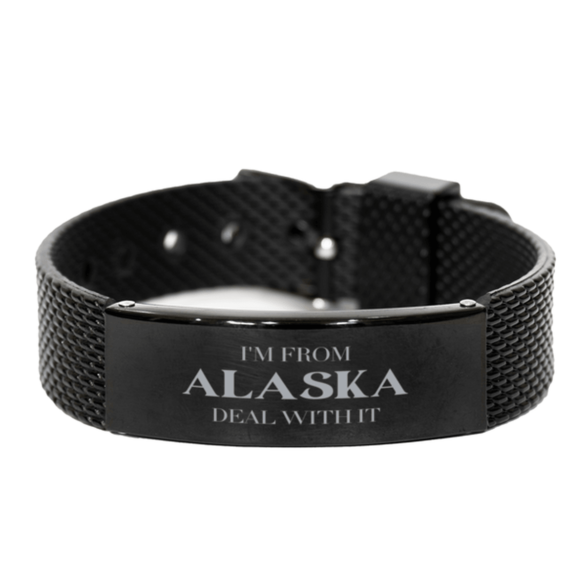I'm from Alaska, Deal with it, Proud Alaska State Gifts, Alaska Black Shark Mesh Bracelet Gift Idea, Christmas Gifts for Alaska People, Coworkers, Colleague - Mallard Moon Gift Shop