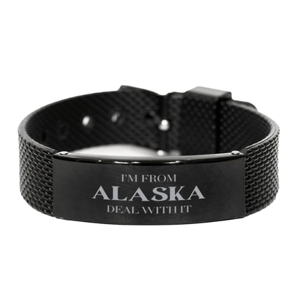 I'm from Alaska, Deal with it, Proud Alaska State Gifts, Alaska Black Shark Mesh Bracelet Gift Idea, Christmas Gifts for Alaska People, Coworkers, Colleague - Mallard Moon Gift Shop