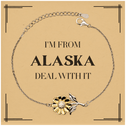 I'm from Alaska, Deal with it, Proud Alaska State Gifts, Alaska Sunflower Bracelet Gift Idea, Christmas Gifts for Alaska People, Coworkers, Colleague - Mallard Moon Gift Shop