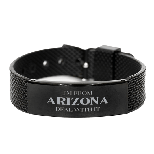 I'm from Arizona, Deal with it, Proud Arizona State Gifts, Arizona Black Shark Mesh Bracelet Gift Idea, Christmas Gifts for Arizona People, Coworkers, Colleague - Mallard Moon Gift Shop