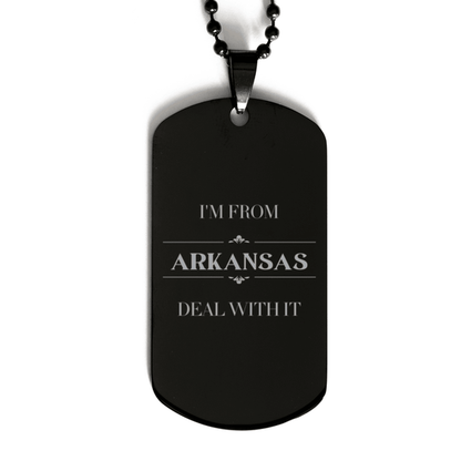 I'm from Arkansas, Deal with it, Proud Arkansas State Gifts, Arkansas Black Dog Tag Gift Idea, Christmas Gifts for Arkansas People, Coworkers, Colleague - Mallard Moon Gift Shop