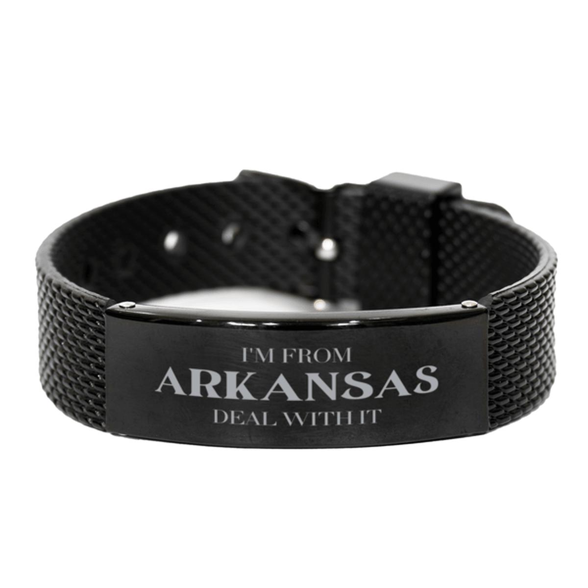 I'm from Arkansas, Deal with it, Proud Arkansas State Gifts, Arkansas Black Shark Mesh Bracelet Gift Idea, Christmas Gifts for Arkansas People, Coworkers, Colleague - Mallard Moon Gift Shop