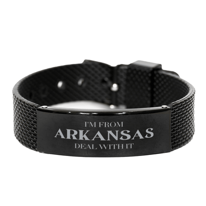 I'm from Arkansas, Deal with it, Proud Arkansas State Gifts, Arkansas Black Shark Mesh Bracelet Gift Idea, Christmas Gifts for Arkansas People, Coworkers, Colleague - Mallard Moon Gift Shop