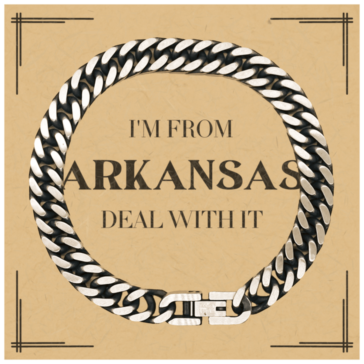 I'm from Arkansas, Deal with it, Proud Arkansas State Gifts, Arkansas Cuban Link Chain Bracelet Gift Idea, Christmas Gifts for Arkansas People, Coworkers, Colleague - Mallard Moon Gift Shop