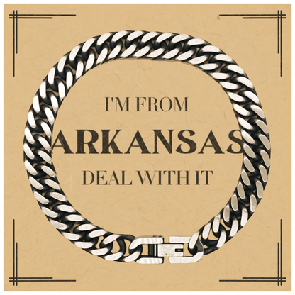 I'm from Arkansas, Deal with it, Proud Arkansas State Gifts, Arkansas Cuban Link Chain Bracelet Gift Idea, Christmas Gifts for Arkansas People, Coworkers, Colleague - Mallard Moon Gift Shop