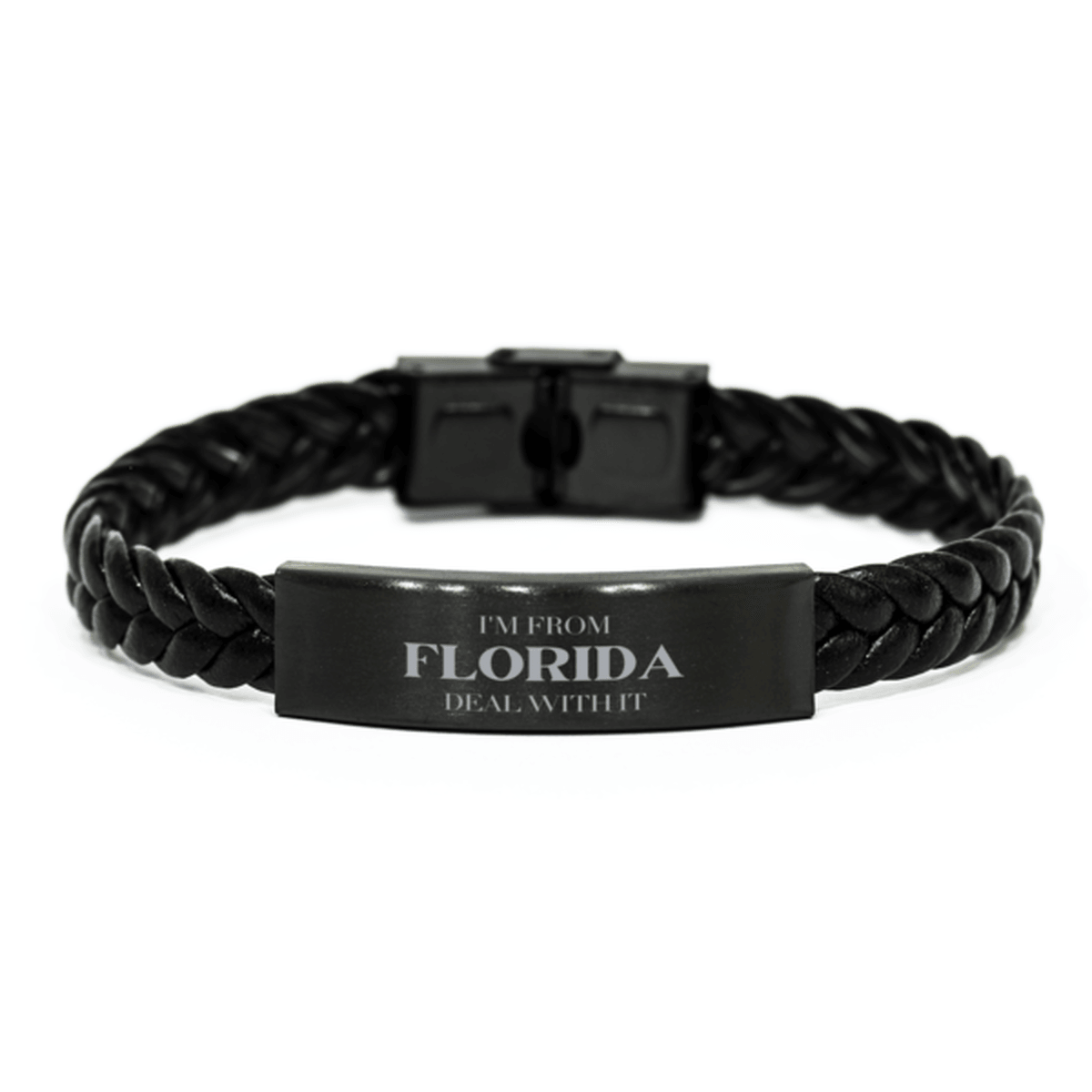I'm from Florida, Deal with it, Proud Florida State Gifts, Florida Braided Leather Bracelet Gift Idea, Christmas Gifts for Florida People, Coworkers, Colleague - Mallard Moon Gift Shop