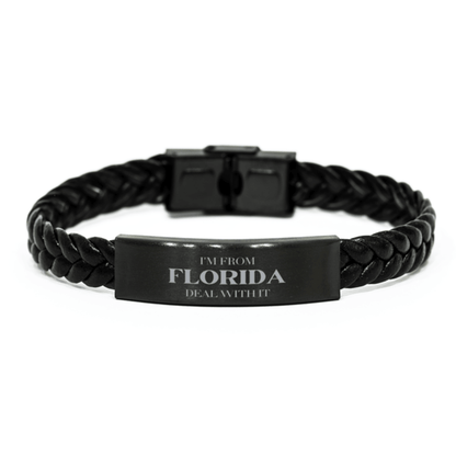 I'm from Florida, Deal with it, Proud Florida State Gifts, Florida Braided Leather Bracelet Gift Idea, Christmas Gifts for Florida People, Coworkers, Colleague - Mallard Moon Gift Shop