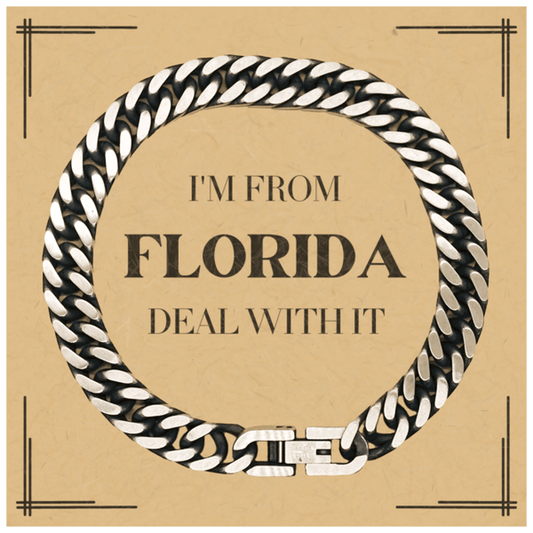 I'm from Florida, Deal with it, Proud Florida State Gifts, Florida Cuban Link Chain Bracelet Gift Idea, Christmas Gifts for Florida People, Coworkers, Colleague - Mallard Moon Gift Shop