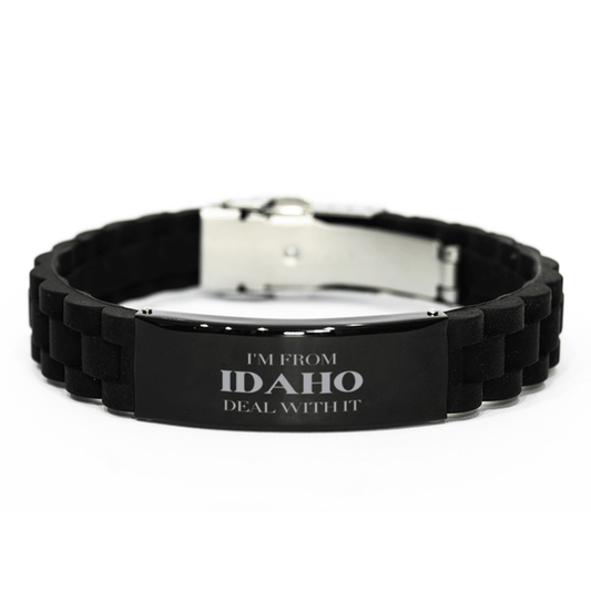 I'm from Idaho, Deal with it, Proud Idaho State Gifts, Idaho Black Glidelock Clasp Bracelet Gift Idea, Christmas Gifts for Idaho People, Coworkers, Colleague - Mallard Moon Gift Shop