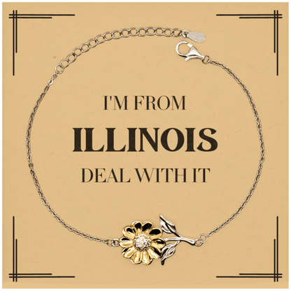 I'm from Illinois, Deal with it, Proud Illinois State Gifts, Illinois Sunflower Bracelet Gift Idea, Christmas Gifts for Illinois People, Coworkers, Colleague - Mallard Moon Gift Shop