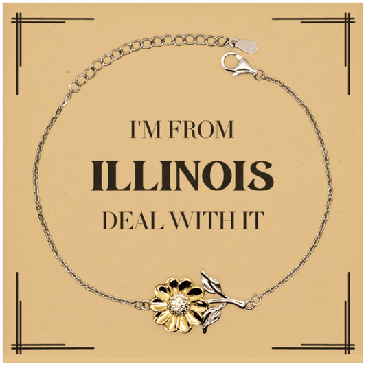I'm from Illinois, Deal with it, Proud Illinois State Gifts, Illinois Sunflower Bracelet Gift Idea, Christmas Gifts for Illinois People, Coworkers, Colleague - Mallard Moon Gift Shop