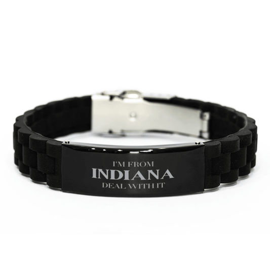 I'm from Indiana, Deal with it, Proud Indiana State Gifts, Indiana Black Glidelock Clasp Bracelet Gift Idea, Christmas Gifts for Indiana People, Coworkers, Colleague - Mallard Moon Gift Shop
