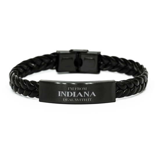 I'm from Indiana, Deal with it, Proud Indiana State Gifts, Indiana Braided Leather Bracelet Gift Idea, Christmas Gifts for Indiana People, Coworkers, Colleague - Mallard Moon Gift Shop