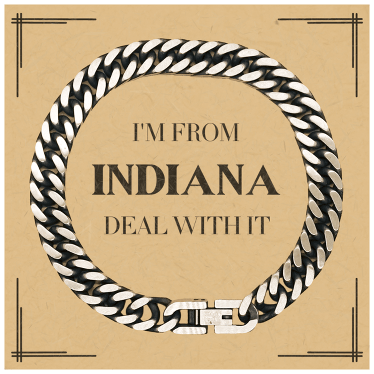 I'm from Indiana, Deal with it, Proud Indiana State Gifts, Indiana Cuban Link Chain Bracelet Gift Idea, Christmas Gifts for Indiana People, Coworkers, Colleague - Mallard Moon Gift Shop