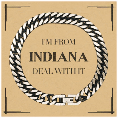 I'm from Indiana, Deal with it, Proud Indiana State Gifts, Indiana Cuban Link Chain Bracelet Gift Idea, Christmas Gifts for Indiana People, Coworkers, Colleague - Mallard Moon Gift Shop