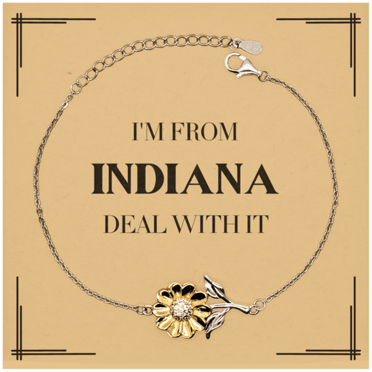 I'm from Indiana, Deal with it, Proud Indiana State Gifts, Indiana Sunflower Bracelet Gift Idea, Christmas Gifts for Indiana People, Coworkers, Colleague - Mallard Moon Gift Shop