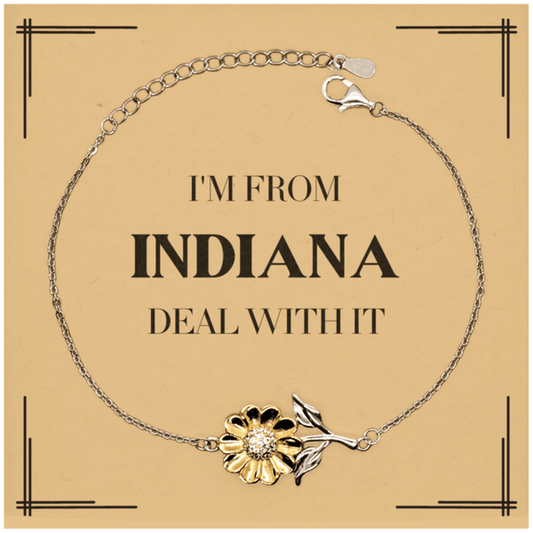 I'm from Indiana, Deal with it, Proud Indiana State Gifts, Indiana Sunflower Bracelet Gift Idea, Christmas Gifts for Indiana People, Coworkers, Colleague - Mallard Moon Gift Shop
