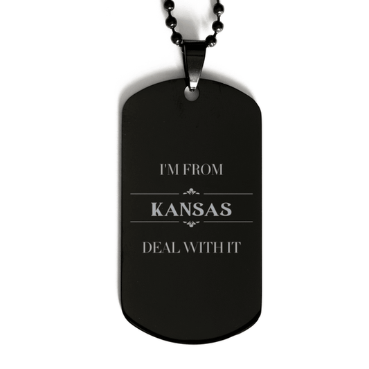 I'm from Kansas, Deal with it, Proud Kansas State Gifts, Kansas Black Dog Tag Gift Idea, Christmas Gifts for Kansas People, Coworkers, Colleague - Mallard Moon Gift Shop