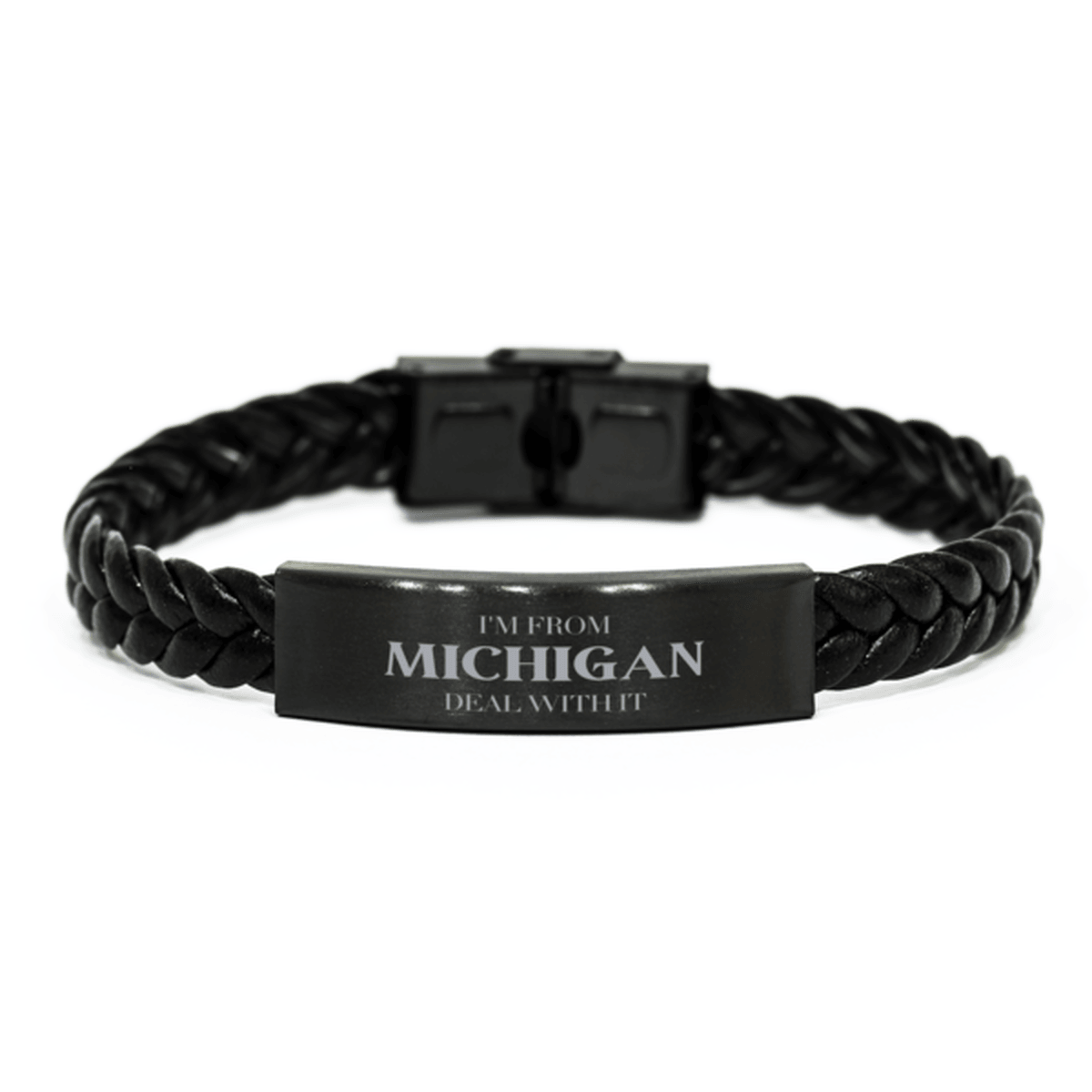 I'm from Michigan, Deal with it, Proud Michigan State Gifts, Michigan Braided Leather Bracelet Gift Idea, Christmas Gifts for Michigan People, Coworkers, Colleague - Mallard Moon Gift Shop