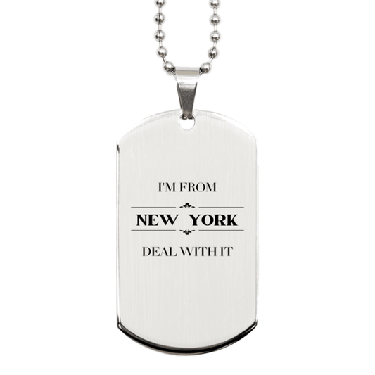 I'm from New York, Deal with it, Proud New York State Gifts, New York Silver Dog Tag Gift Idea, Christmas Gifts for New York People, Coworkers, Colleague - Mallard Moon Gift Shop