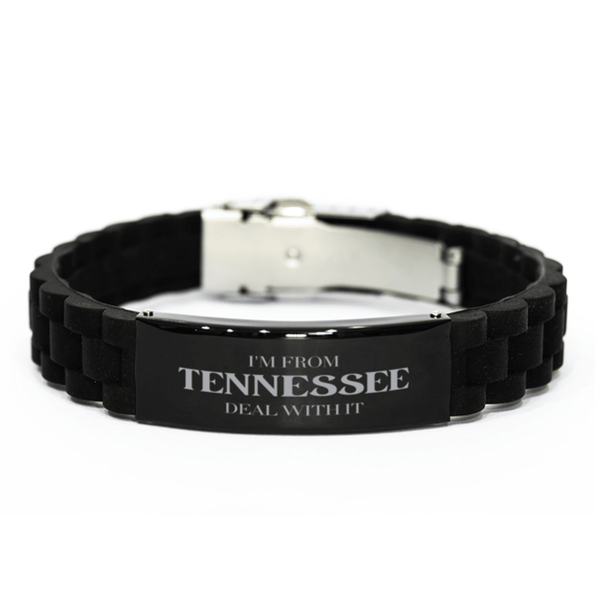 I'm from Tennessee, Deal with it, Proud Tennessee State Gifts, Tennessee Black Glidelock Clasp Bracelet Gift Idea, Christmas Gifts for Tennessee People, Coworkers, Colleague - Mallard Moon Gift Shop