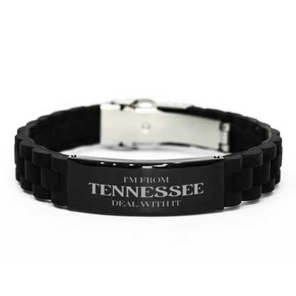 I'm from Tennessee, Deal with it, Proud Tennessee State Gifts, Tennessee Black Glidelock Clasp Bracelet Gift Idea, Christmas Gifts for Tennessee People, Coworkers, Colleague - Mallard Moon Gift Shop