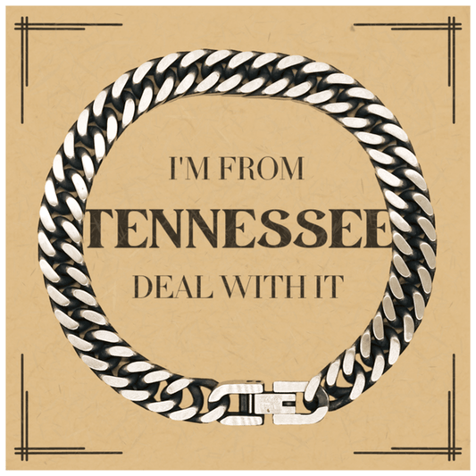 I'm from Tennessee, Deal with it, Proud Tennessee State Gifts, Tennessee Cuban Link Chain Bracelet Gift Idea, Christmas Gifts for Tennessee People, Coworkers, Colleague - Mallard Moon Gift Shop