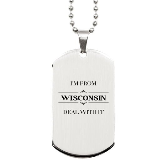 I'm from Wisconsin, Deal with it, Proud Wisconsin State Gifts, Wisconsin Silver Dog Tag Gift Idea, Christmas Gifts for Wisconsin People, Coworkers, Colleague - Mallard Moon Gift Shop