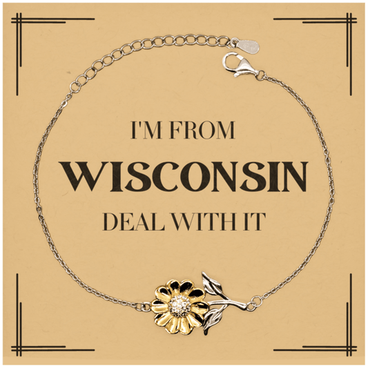 I'm from Wisconsin, Deal with it, Proud Wisconsin State Gifts, Wisconsin Sunflower Bracelet Gift Idea, Christmas Gifts for Wisconsin People, Coworkers, Colleague - Mallard Moon Gift Shop