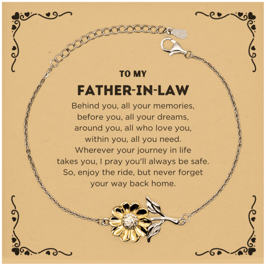 Inspirational Father-In-Law Sunflower Bracelet - Behind you, all your Memories, Before you, all your Dreams - Birthday, Christmas Holiday Gifts - Mallard Moon Gift Shop