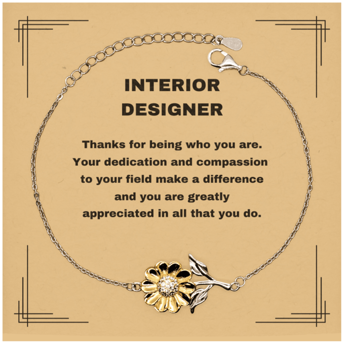 Interior Designer Sunflower Bracelet - Thanks for being who you are - Birthday Christmas Jewelry Gifts Coworkers Colleague Boss - Mallard Moon Gift Shop