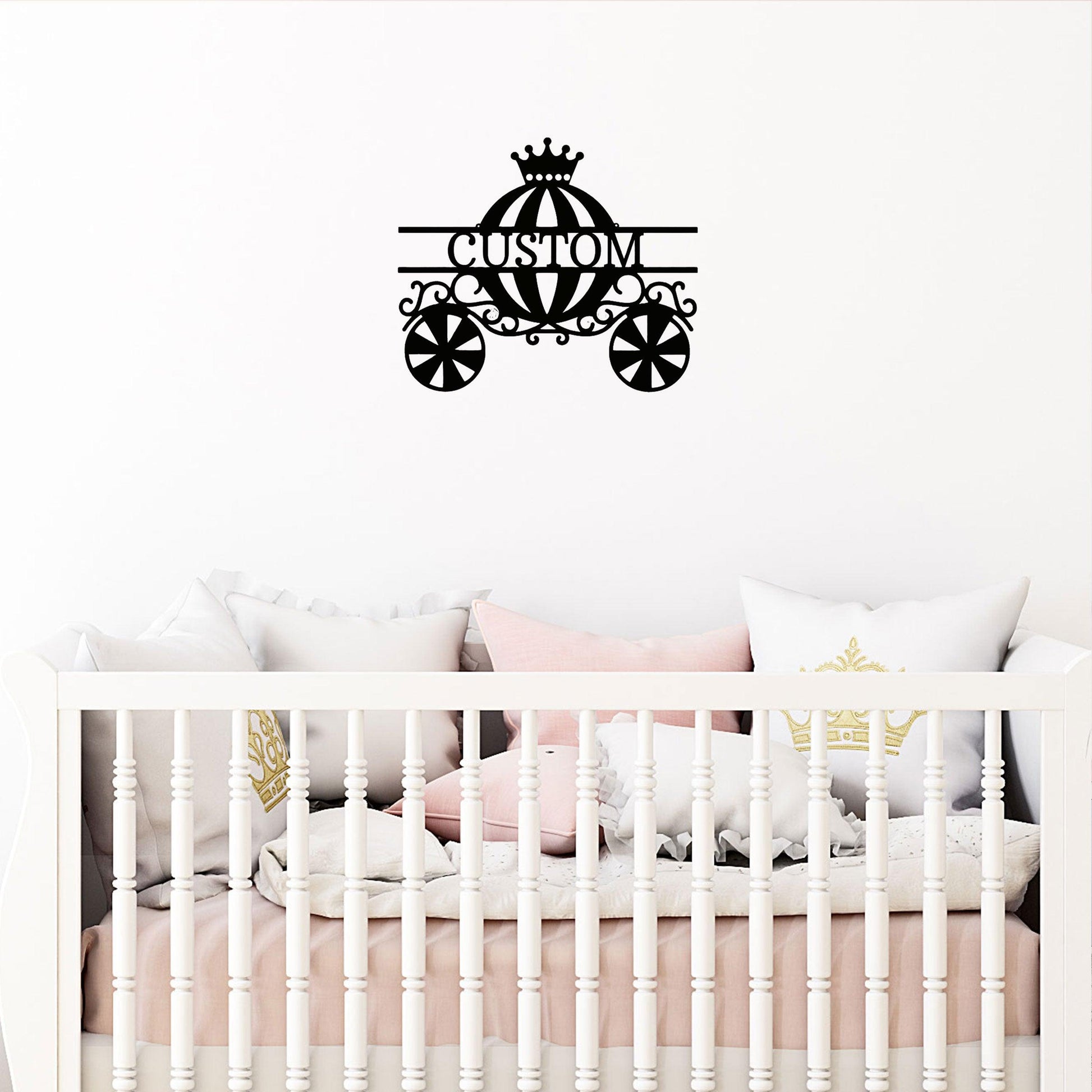 Princess Cinderella Carriage Custom Name Metal Art Wall Sign - Mallard Moon Gift Shop