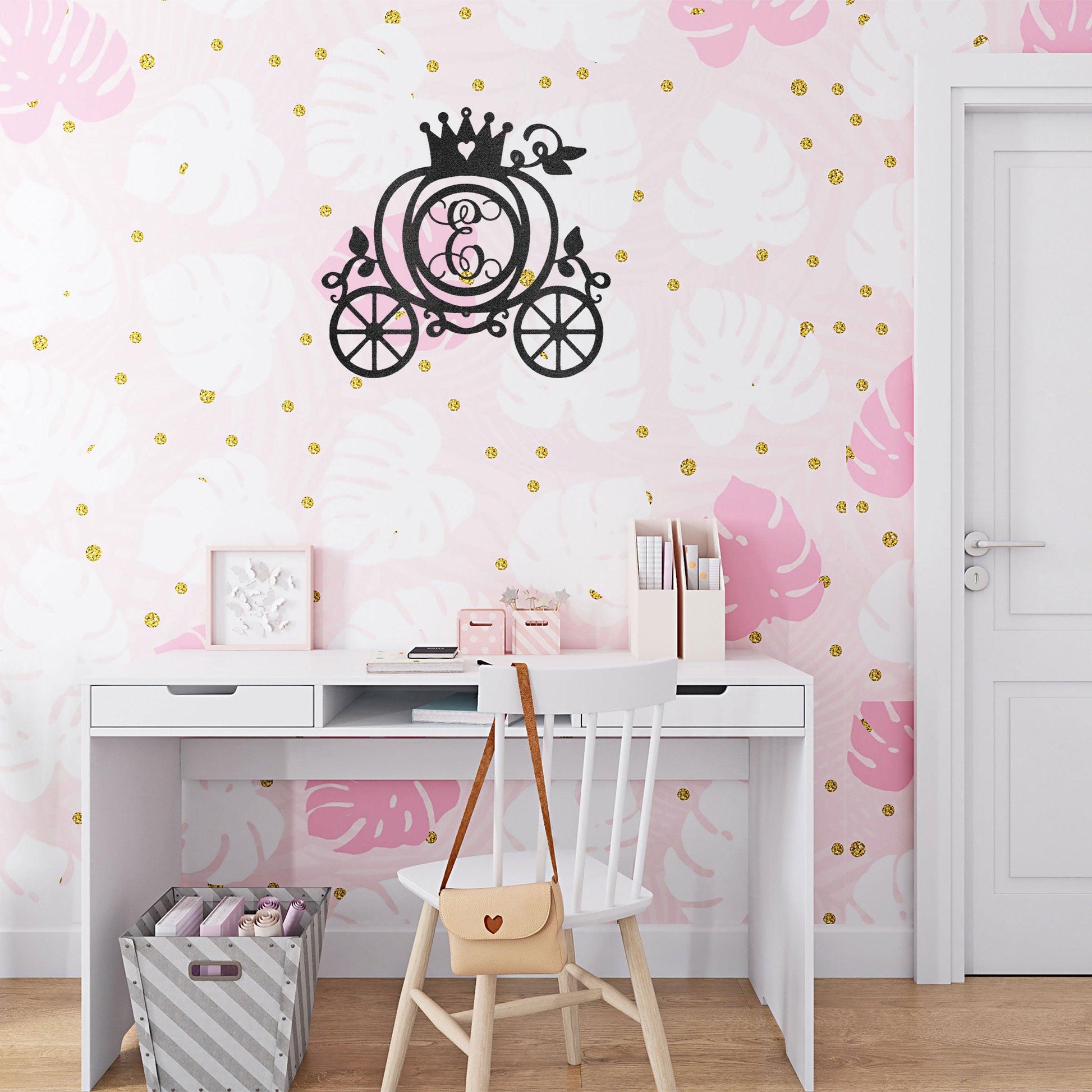 Cinderella Princess Carriage Custom Initial Metal Art Wall Sign Decor - Mallard Moon Gift Shop