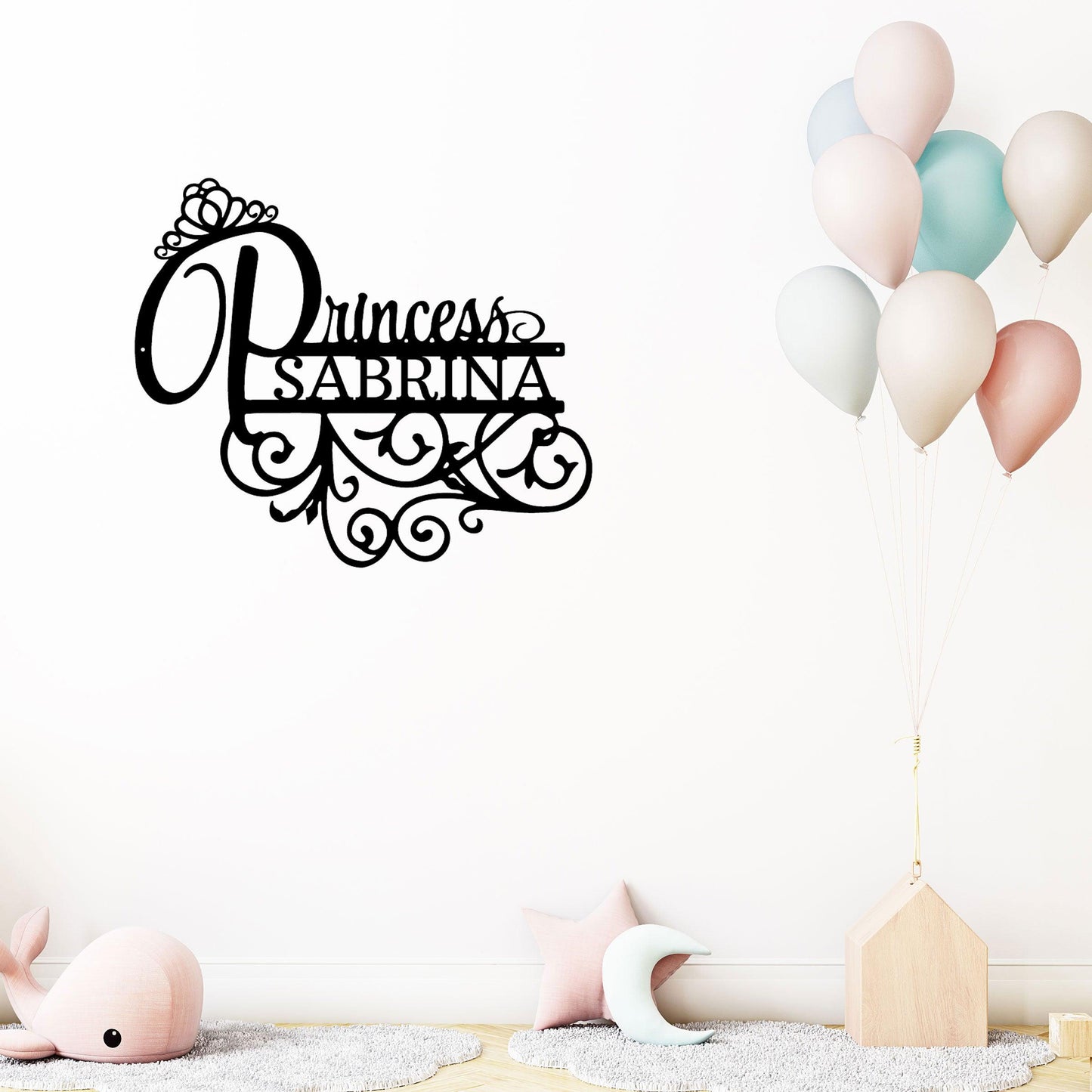 Princess Crown Custom Name Metal Art Wall Sign - Mallard Moon Gift Shop