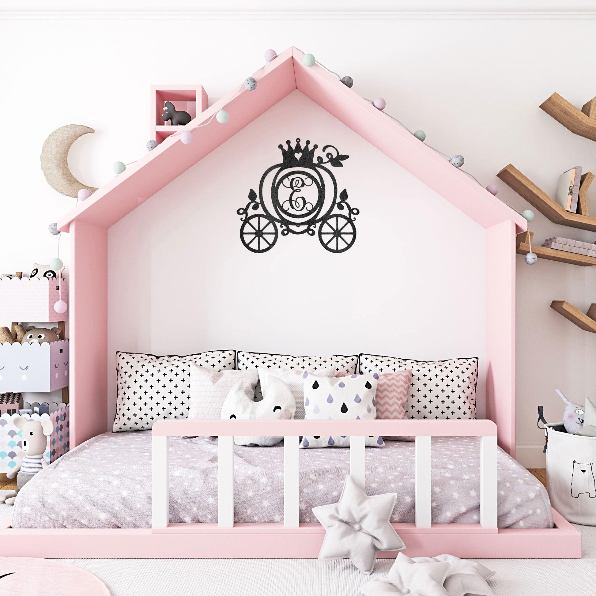 Cinderella Princess Carriage Custom Initial Metal Art Wall Sign Decor - Mallard Moon Gift Shop