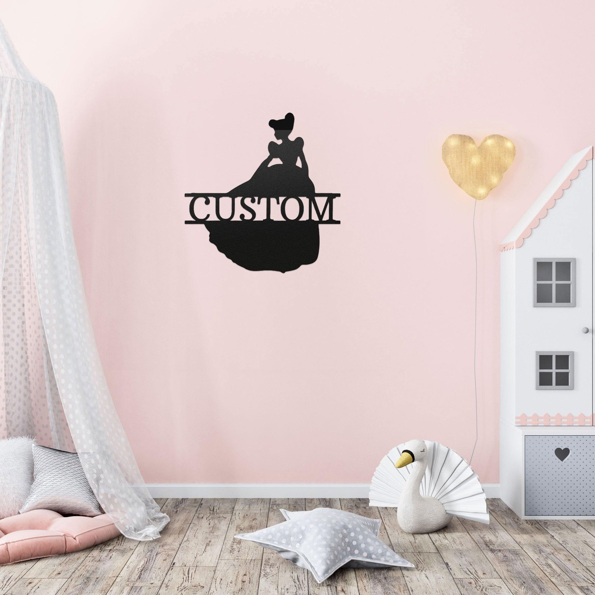 Princess Cinderella Personalized Name Metal Art Wall Sign - Mallard Moon Gift Shop