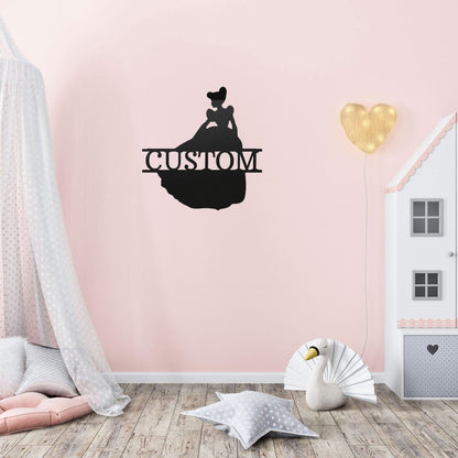 Princess Cinderella Personalized Name Metal Art Wall Sign - Mallard Moon Gift Shop